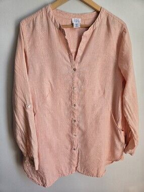 SIGRID OLSEN Light Peach Button-Front Linen Tunic